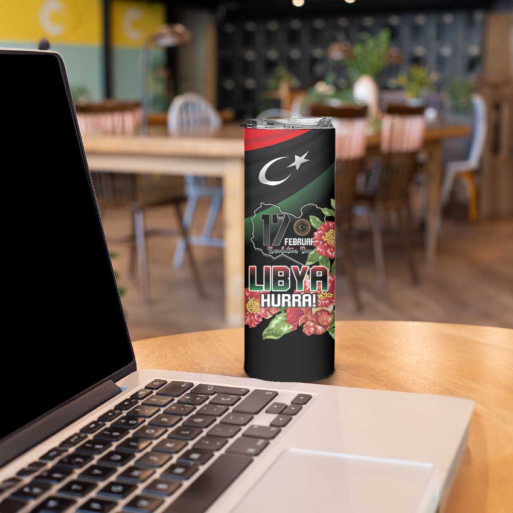 Personalized Libya Revolution Day Skinny Tumbler Libyan Map With Pomegranate Blossom - Wonder Print Shop