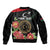 Personalized Libya Revolution Day Sleeve Zip Bomber Jacket Libyan Map With Pomegranate Blossom - Wonder Print Shop