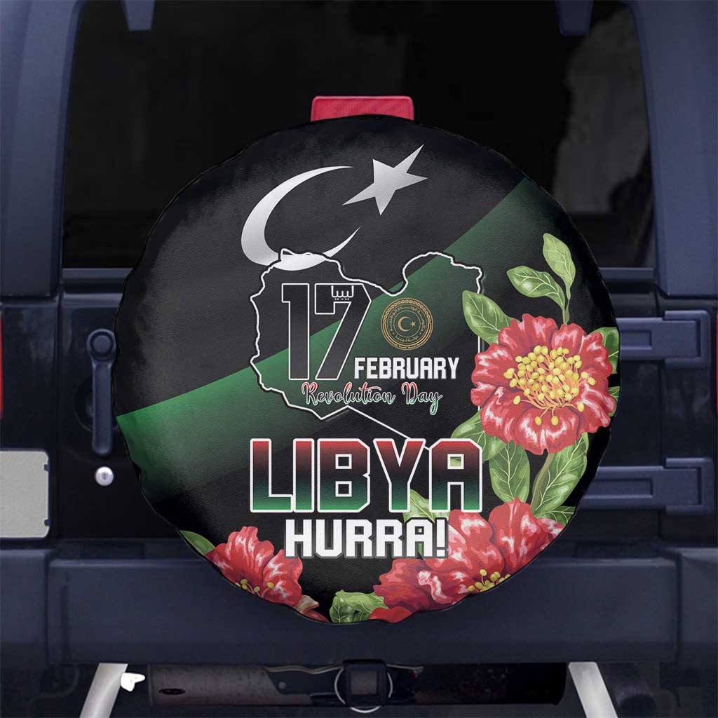 Libya Revolution Day Spare Tire Cover Libyan Map With Pomegranate Blossom - Wonder Print Shop