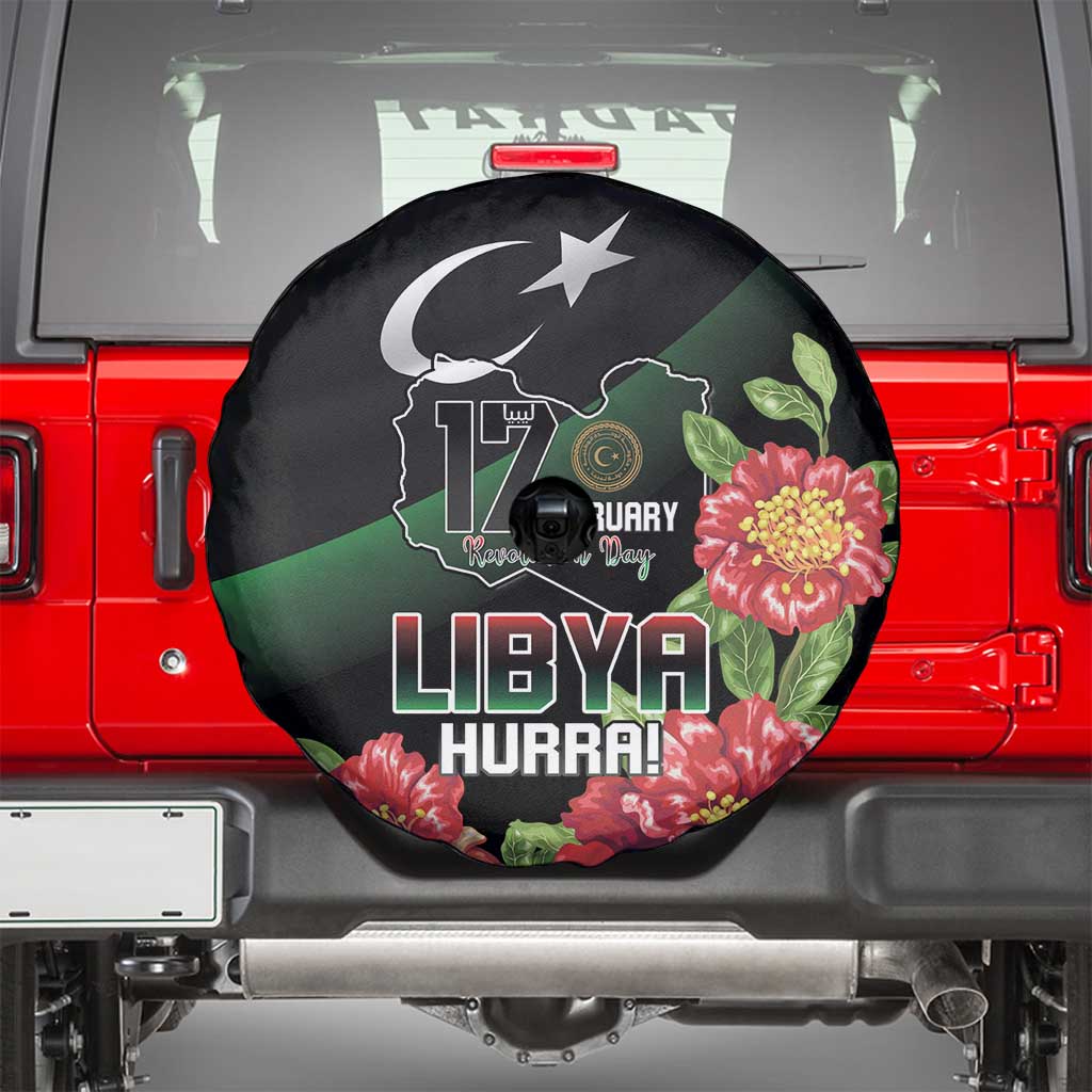 Libya Revolution Day Spare Tire Cover Libyan Map With Pomegranate Blossom - Wonder Print Shop
