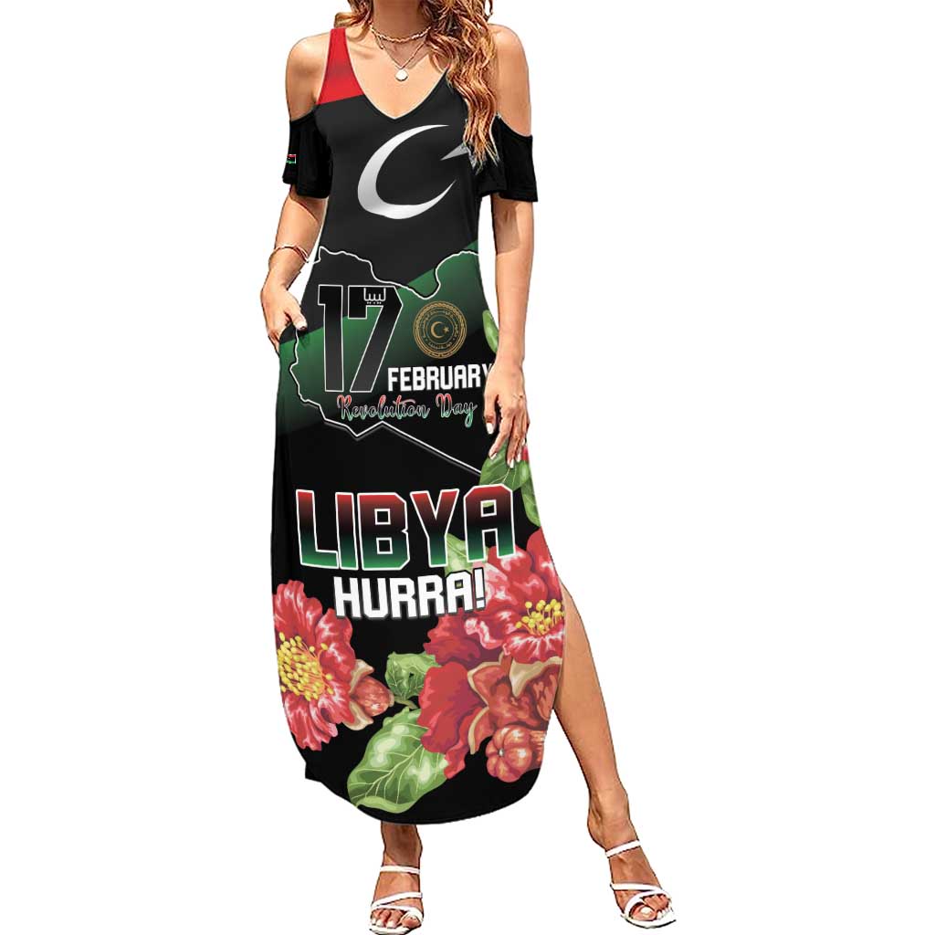 Personalized Libya Revolution Day Summer Maxi Dress Libyan Map With Pomegranate Blossom - Wonder Print Shop