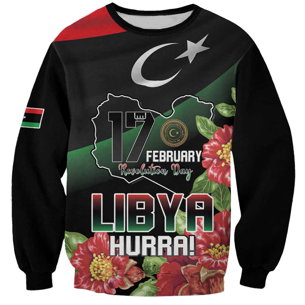 Personalized Libya Revolution Day Sweatshirt Libyan Map With Pomegranate Blossom - Wonder Print Shop