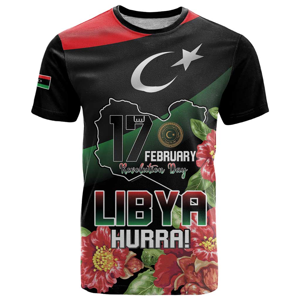 Personalized Libya Revolution Day T Shirt Libyan Map With Pomegranate Blossom - Wonder Print Shop