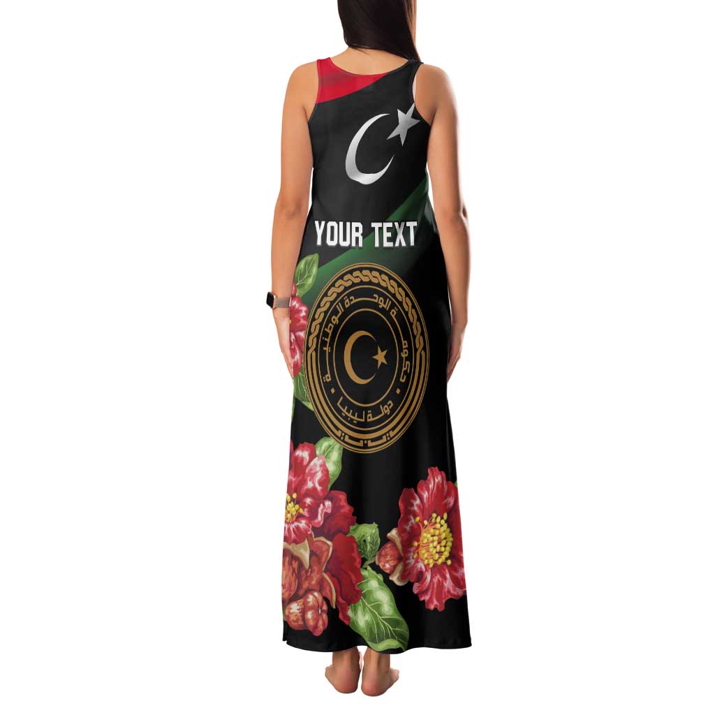 Personalized Libya Revolution Day Tank Maxi Dress Libyan Map With Pomegranate Blossom - Wonder Print Shop