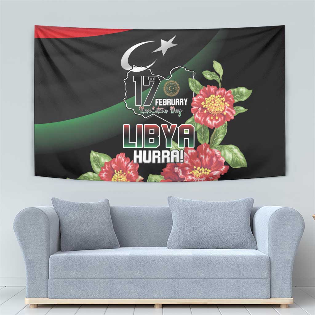 Libya Revolution Day Tapestry Libyan Map With Pomegranate Blossom - Wonder Print Shop