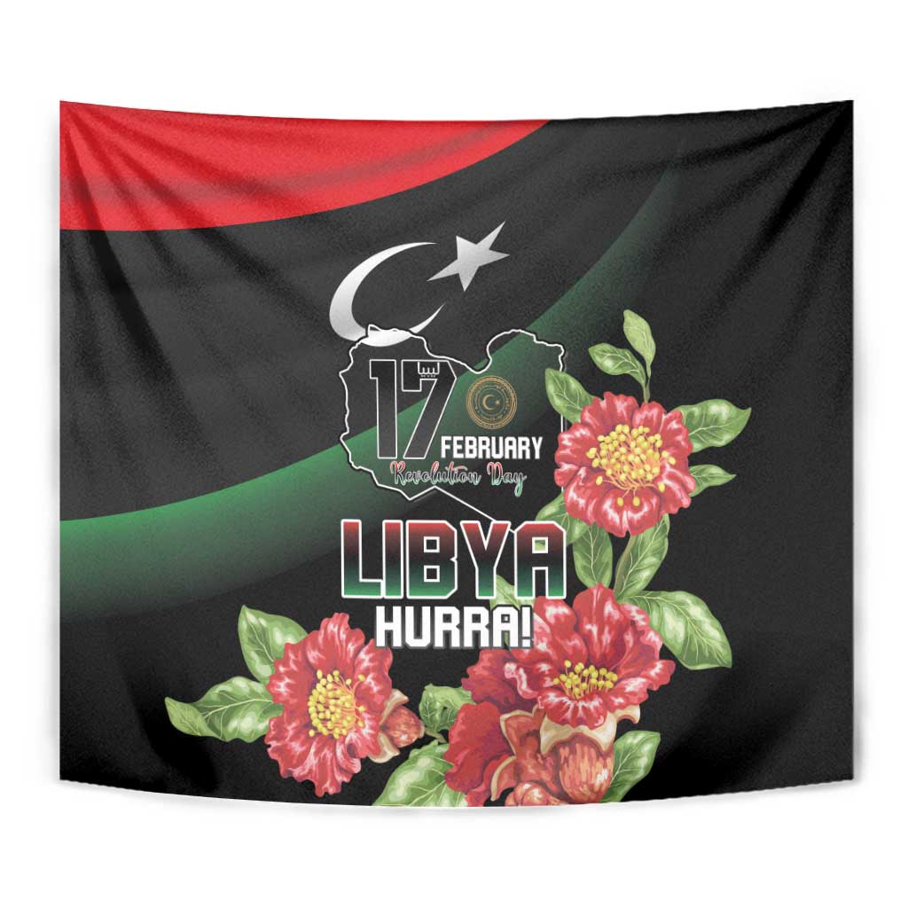 Libya Revolution Day Tapestry Libyan Map With Pomegranate Blossom - Wonder Print Shop