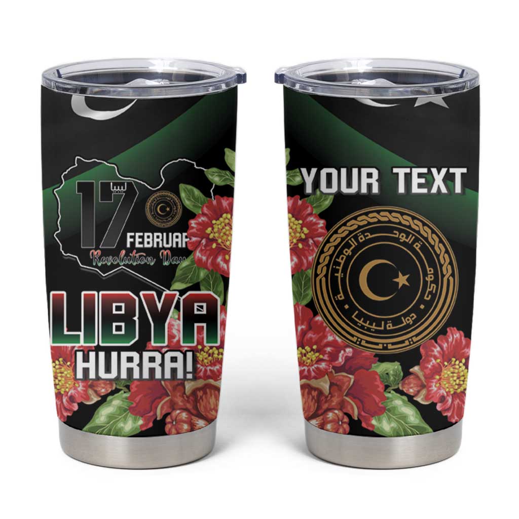 Personalized Libya Revolution Day Tumbler Cup Libyan Map With Pomegranate Blossom - Wonder Print Shop