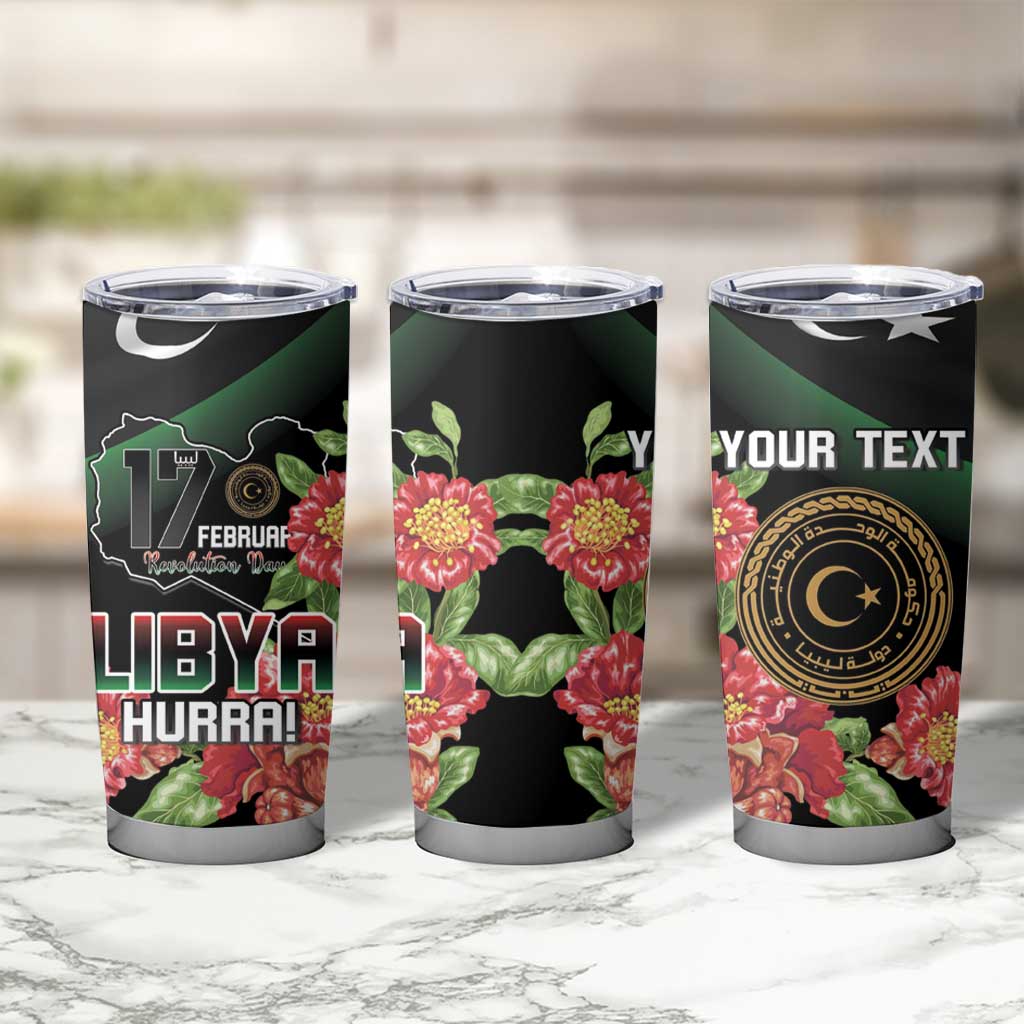 Personalized Libya Revolution Day Tumbler Cup Libyan Map With Pomegranate Blossom - Wonder Print Shop