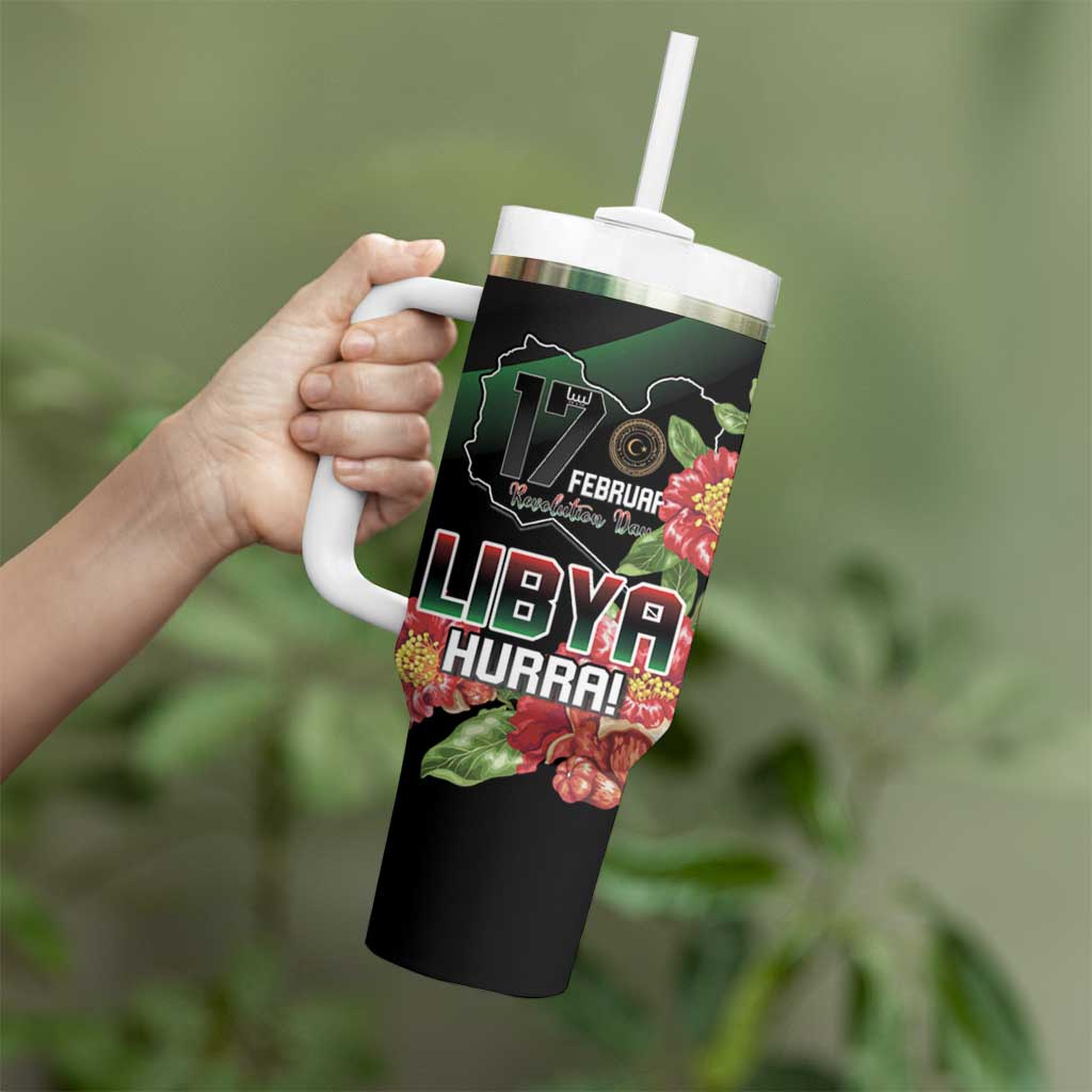 Personalized Libya Revolution Day Tumbler With Handle Libyan Map With Pomegranate Blossom - Wonder Print Shop