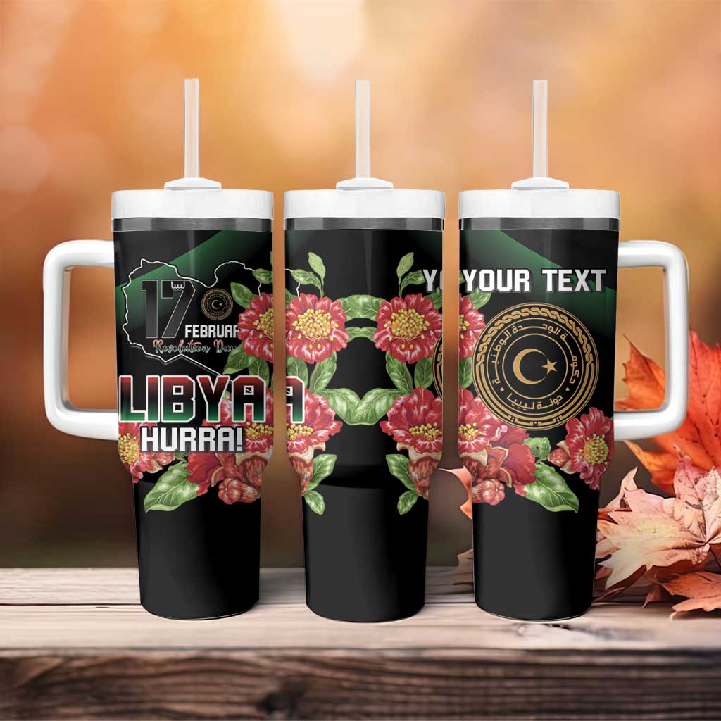 Personalized Libya Revolution Day Tumbler With Handle Libyan Map With Pomegranate Blossom - Wonder Print Shop