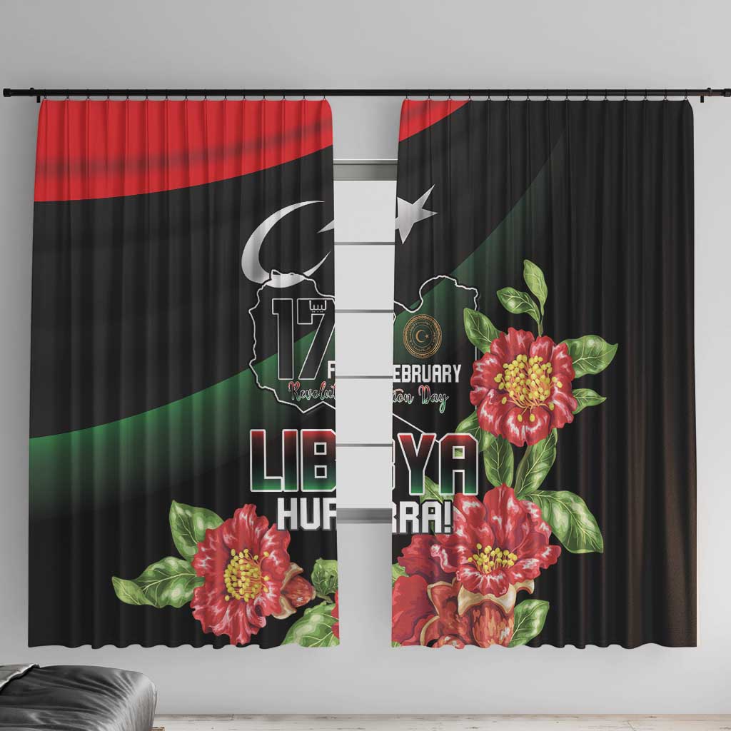 Libya Revolution Day Window Curtain Libyan Map With Pomegranate Blossom - Wonder Print Shop