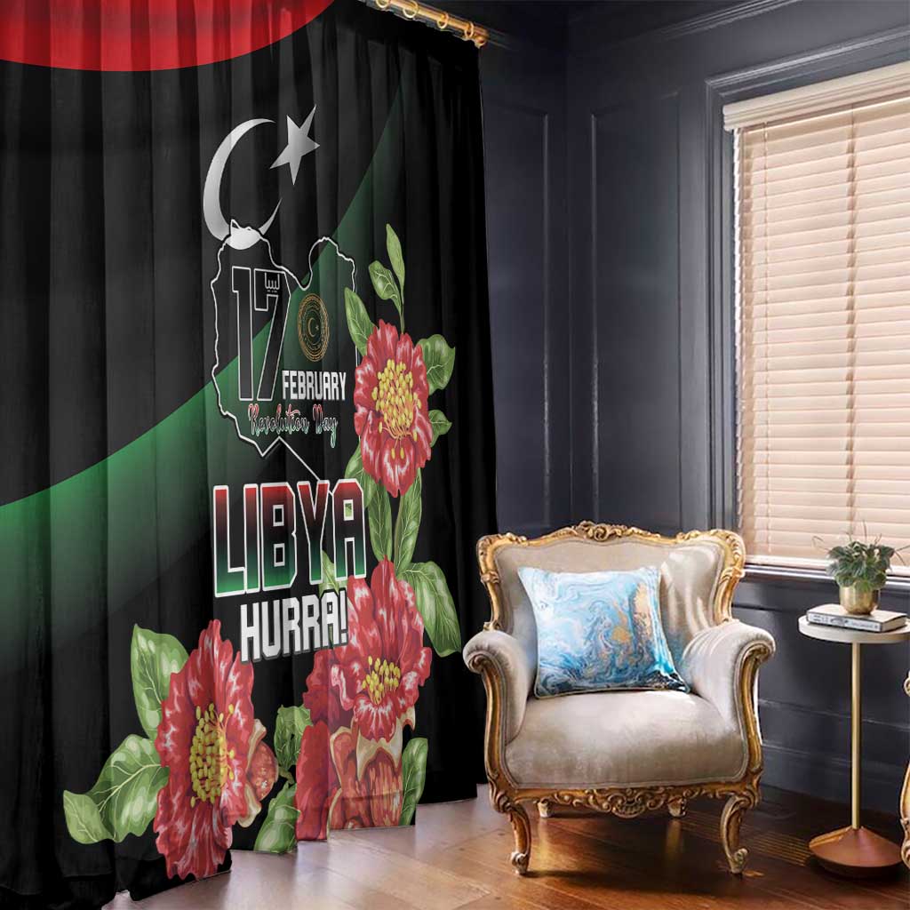 Libya Revolution Day Window Curtain Libyan Map With Pomegranate Blossom - Wonder Print Shop