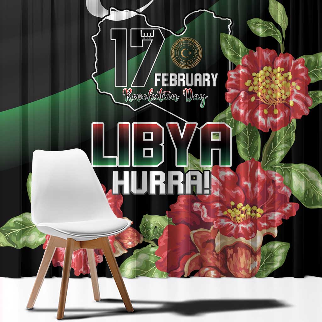 Libya Revolution Day Window Curtain Libyan Map With Pomegranate Blossom - Wonder Print Shop
