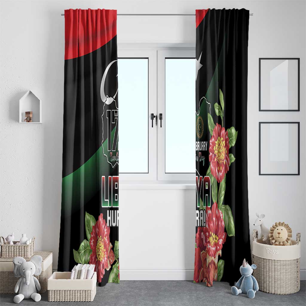 Libya Revolution Day Window Curtain Libyan Map With Pomegranate Blossom - Wonder Print Shop