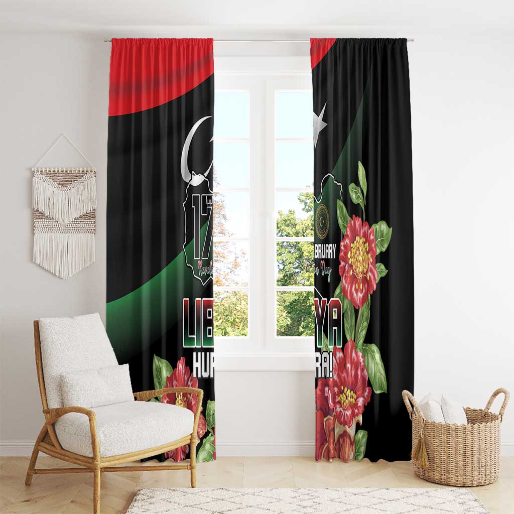 Libya Revolution Day Window Curtain Libyan Map With Pomegranate Blossom - Wonder Print Shop