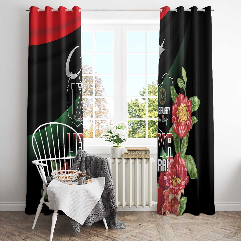 Libya Revolution Day Window Curtain Libyan Map With Pomegranate Blossom - Wonder Print Shop