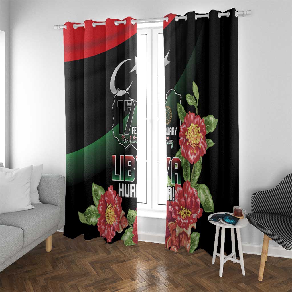 Libya Revolution Day Window Curtain Libyan Map With Pomegranate Blossom - Wonder Print Shop