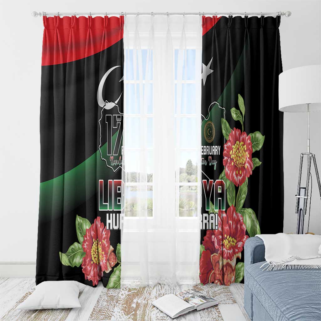 Libya Revolution Day Window Curtain Libyan Map With Pomegranate Blossom - Wonder Print Shop