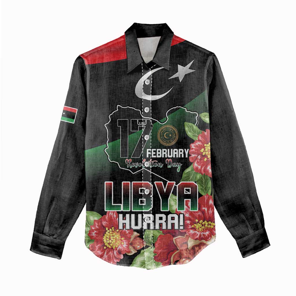 Personalized Libya Revolution Day Women Casual Shirt Libyan Map With Pomegranate Blossom - Wonder Print Shop