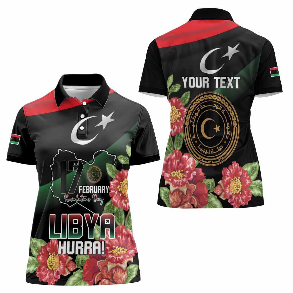 Personalized Libya Revolution Day Women Polo Shirt Libyan Map With Pomegranate Blossom - Wonder Print Shop