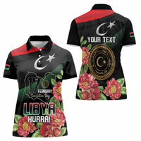 Personalized Libya Revolution Day Women Polo Shirt Libyan Map With Pomegranate Blossom - Wonder Print Shop