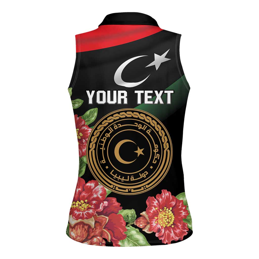 Personalized Libya Revolution Day Women Sleeveless Polo Shirt Libyan Map With Pomegranate Blossom - Wonder Print Shop
