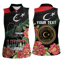 Personalized Libya Revolution Day Women Sleeveless Polo Shirt Libyan Map With Pomegranate Blossom - Wonder Print Shop
