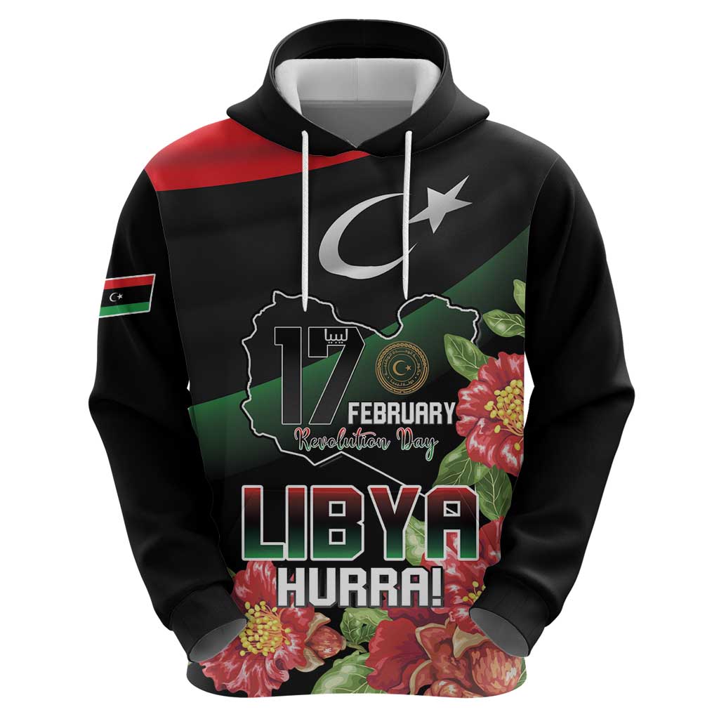 Personalized Libya Revolution Day Zip Hoodie Libyan Map With Pomegranate Blossom - Wonder Print Shop
