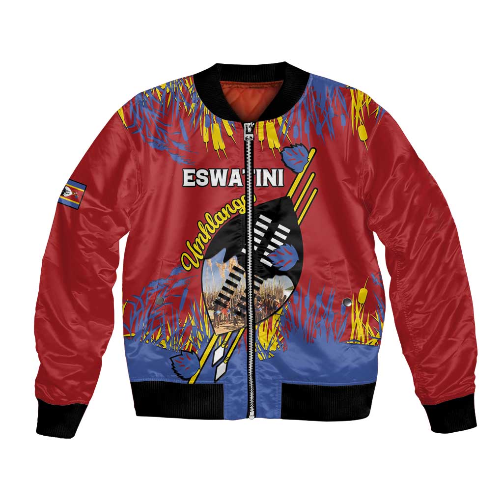 Personalized Eswatini Umhlanga Bomber Jacket Nguni Shield With Reed - Wonder Print Shop