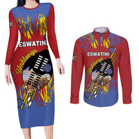 Personalized Eswatini Umhlanga Couples Matching Long Sleeve Bodycon Dress and Long Sleeve Button Shirt Nguni Shield With Reed - Wonder Print Shop