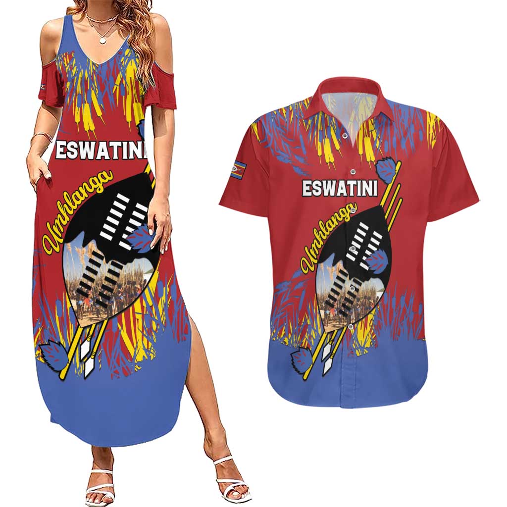 Personalized Eswatini Umhlanga Couples Matching Summer Maxi Dress and Hawaiian Shirt Nguni Shield With Reed - Wonder Print Shop