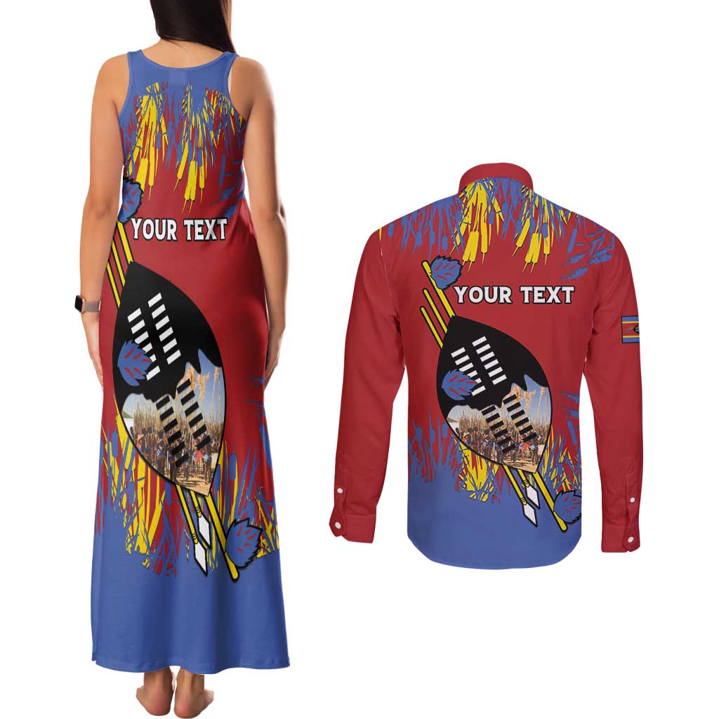 Personalized Eswatini Umhlanga Couples Matching Tank Maxi Dress and Long Sleeve Button Shirt Nguni Shield With Reed - Wonder Print Shop