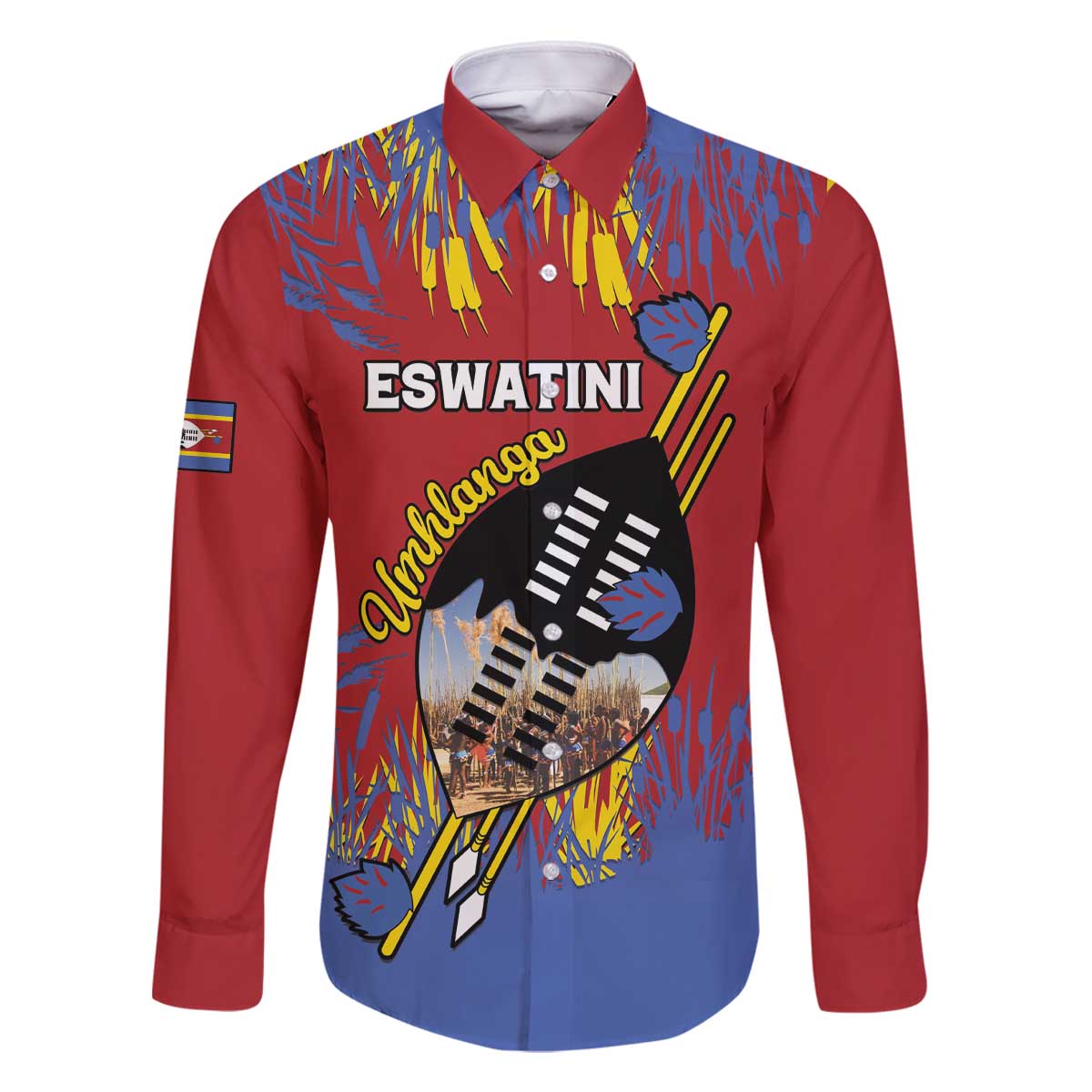 Personalized Eswatini Umhlanga Family Matching Off The Shoulder Long Sleeve Dress and Hawaiian Shirt Nguni Shield With Reed - Wonder Print Shop