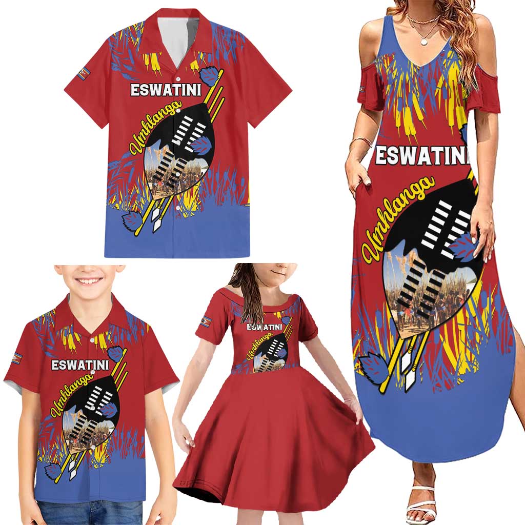 Personalized Eswatini Umhlanga Family Matching Summer Maxi Dress and Hawaiian Shirt Nguni Shield With Reed - Wonder Print Shop