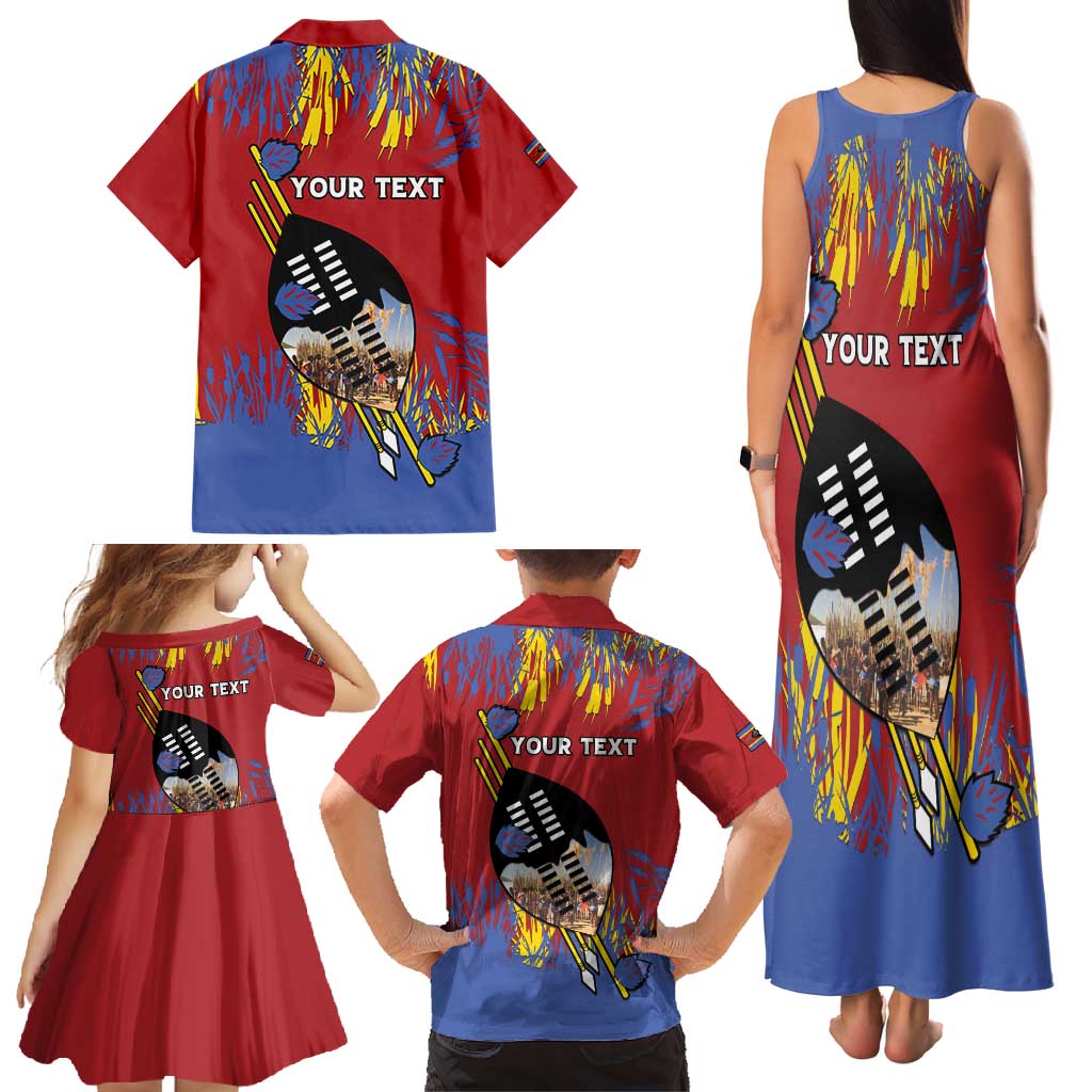 Personalized Eswatini Umhlanga Family Matching Tank Maxi Dress and Hawaiian Shirt Nguni Shield With Reed - Wonder Print Shop