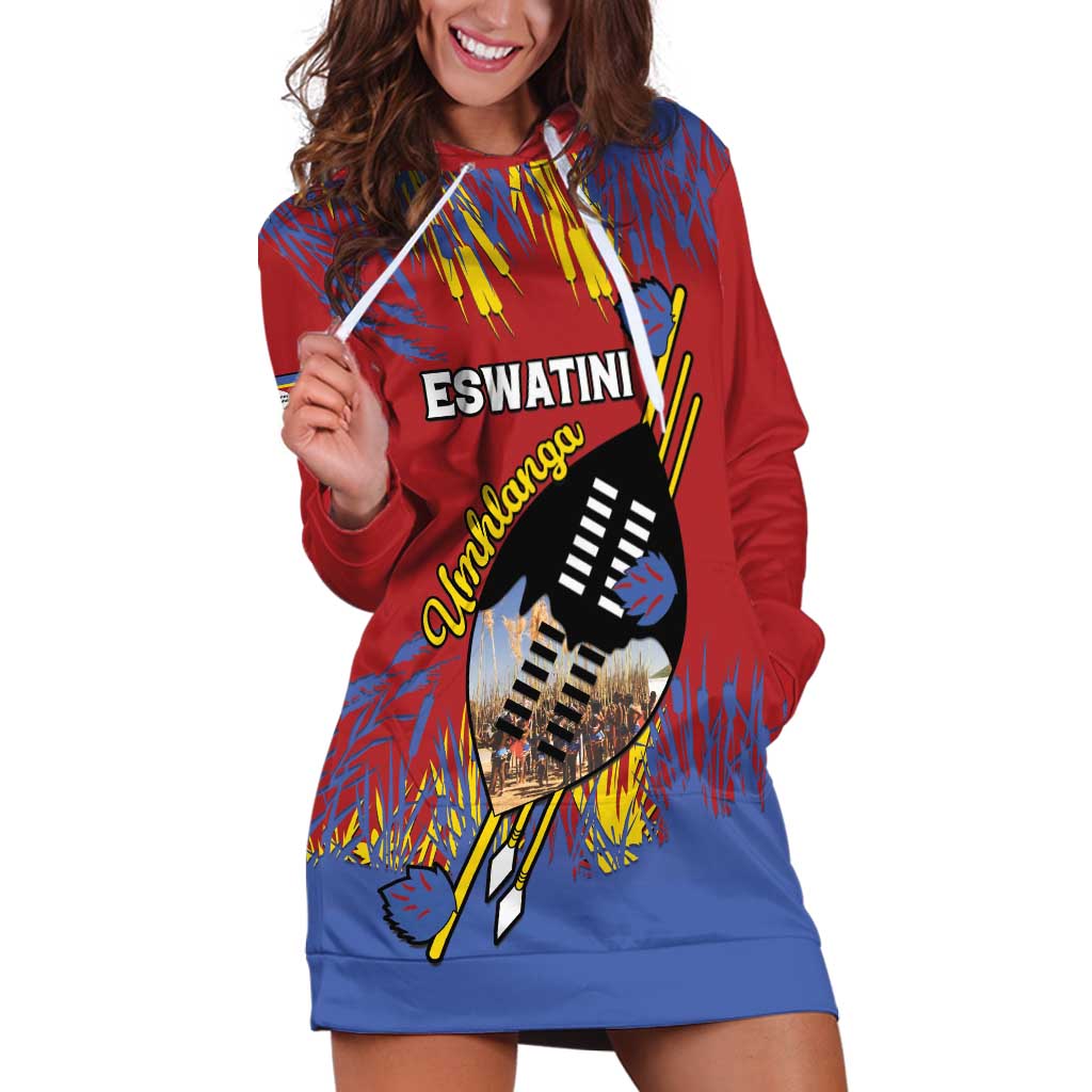 Personalized Eswatini Umhlanga Hoodie Dress Nguni Shield With Reed - Wonder Print Shop