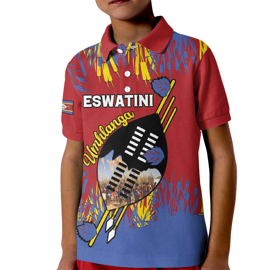 Personalized Eswatini Umhlanga Kid Polo Shirt Nguni Shield With Reed - Wonder Print Shop