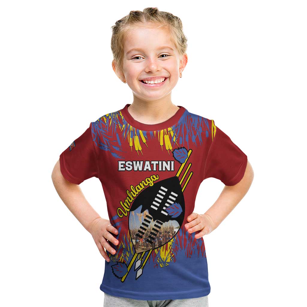 Personalized Eswatini Umhlanga Kid T Shirt Nguni Shield With Reed - Wonder Print Shop
