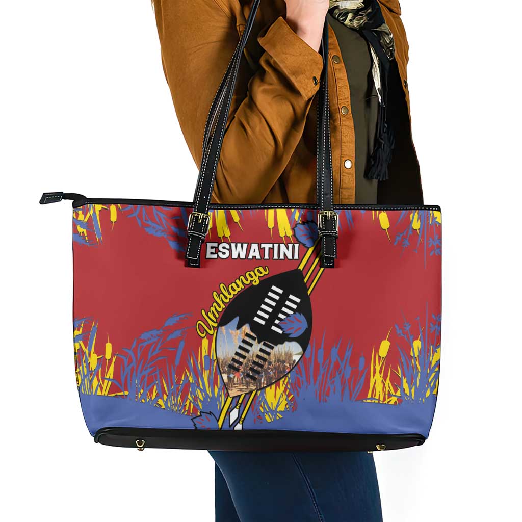 Eswatini Umhlanga Leather Tote Bag Nguni Shield With Reed - Wonder Print Shop