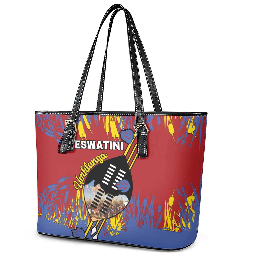 Eswatini Umhlanga Leather Tote Bag Nguni Shield With Reed - Wonder Print Shop