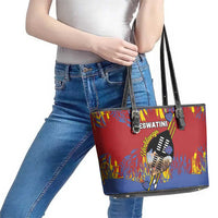 Eswatini Umhlanga Leather Tote Bag Nguni Shield With Reed - Wonder Print Shop
