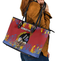 Eswatini Umhlanga Leather Tote Bag Nguni Shield With Reed - Wonder Print Shop