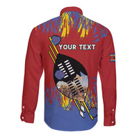 Personalized Eswatini Umhlanga Long Sleeve Button Shirt Nguni Shield With Reed - Wonder Print Shop