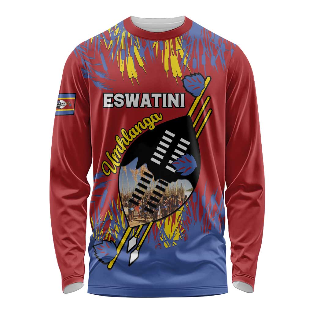 Personalized Eswatini Umhlanga Long Sleeve Shirt Nguni Shield With Reed - Wonder Print Shop