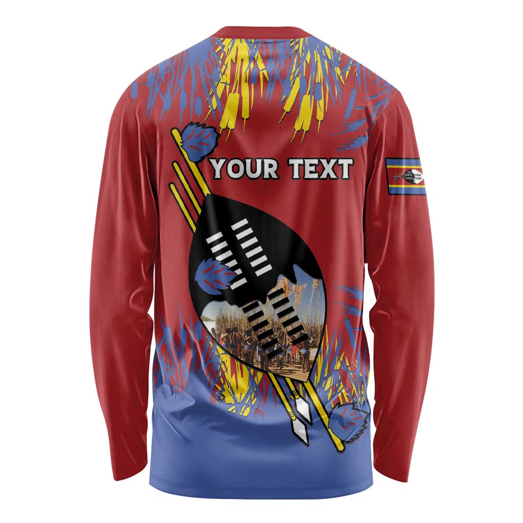 Personalized Eswatini Umhlanga Long Sleeve Shirt Nguni Shield With Reed - Wonder Print Shop