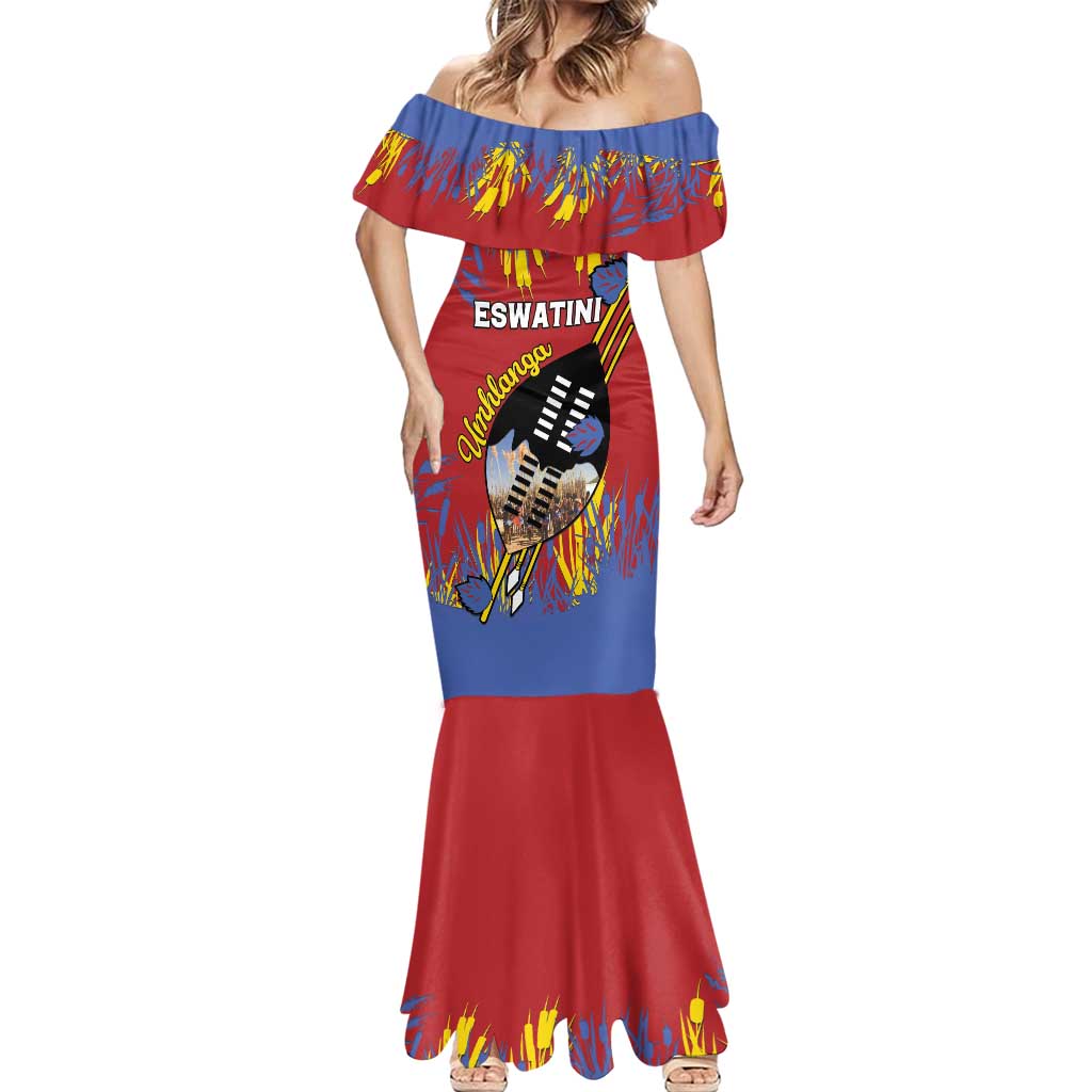 Personalized Eswatini Umhlanga Mermaid Dress Nguni Shield With Reed - Wonder Print Shop