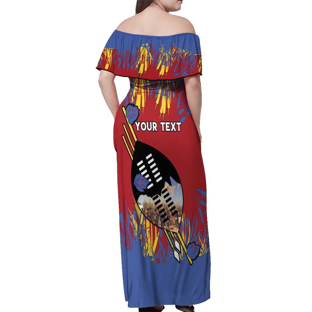 Personalized Eswatini Umhlanga Off Shoulder Maxi Dress Nguni Shield With Reed - Wonder Print Shop