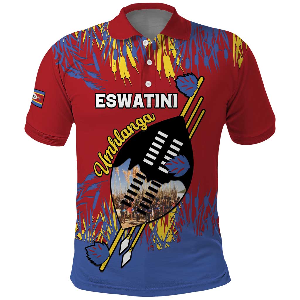 Personalized Eswatini Umhlanga Polo Shirt Nguni Shield With Reed - Wonder Print Shop
