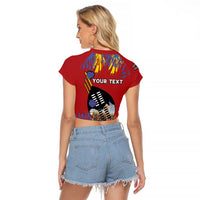 Personalized Eswatini Umhlanga Raglan Cropped T Shirt Nguni Shield With Reed - Wonder Print Shop