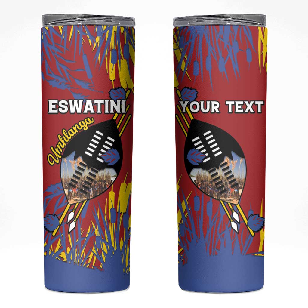 Personalized Eswatini Umhlanga Skinny Tumbler Nguni Shield With Reed - Wonder Print Shop